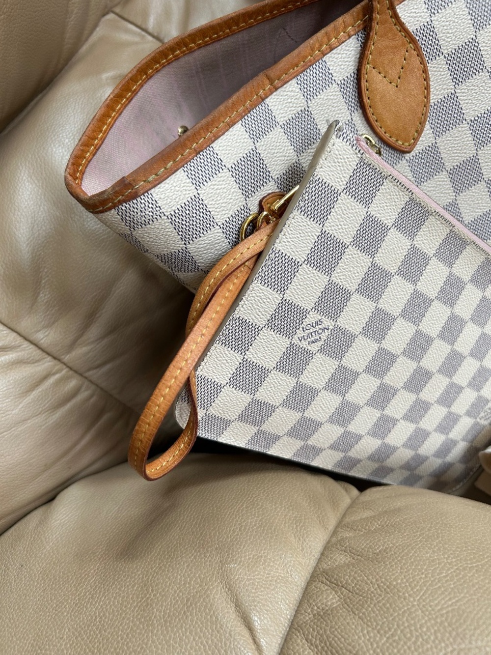 🩷FULL SET Louis Vuitton Neverfull mm Azur Ballerine🩷 - Picture 13 of 15